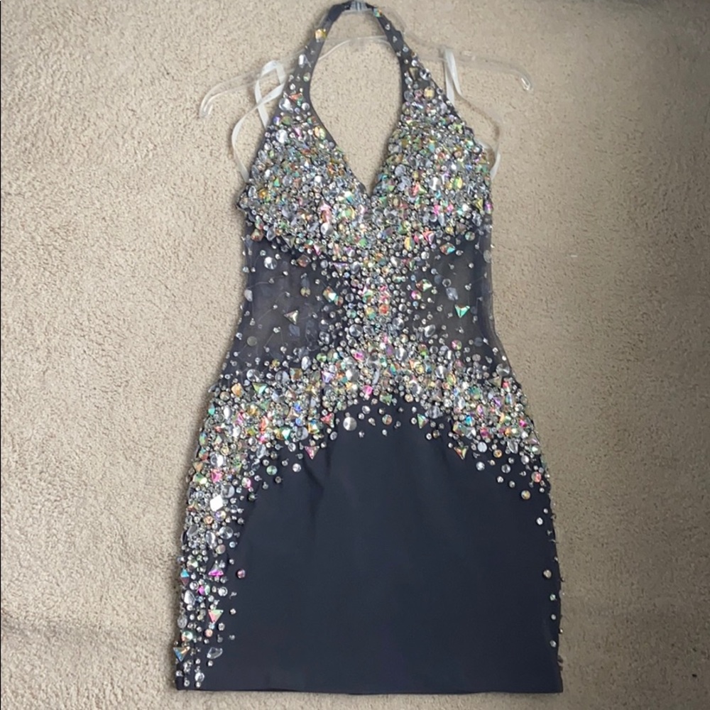 COPY - Jovani beaded short halter formal dress